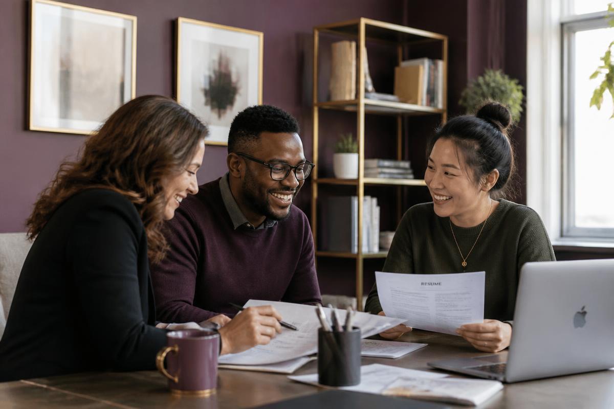 The Adminicorn team reviewing resumes together in their office